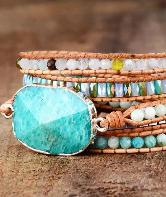 PULSERA MAYA BOHO EN AMAZONITA: ELEGANCIA Y SERENIDAD