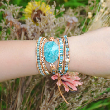 PULSERA MAYA BOHO EN AMAZONITA: ELEGANCIA Y SERENIDAD